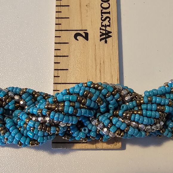 Multistrand Turquoise Beaded Necklace - Chunky Twist Design - Picture 5 of 6